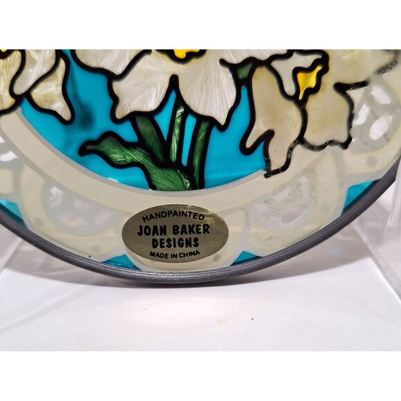 Vtg Joan Baker Hand Painted Stained Glass Sun Catcher December B-day Narcissus - Picture 4 of 6